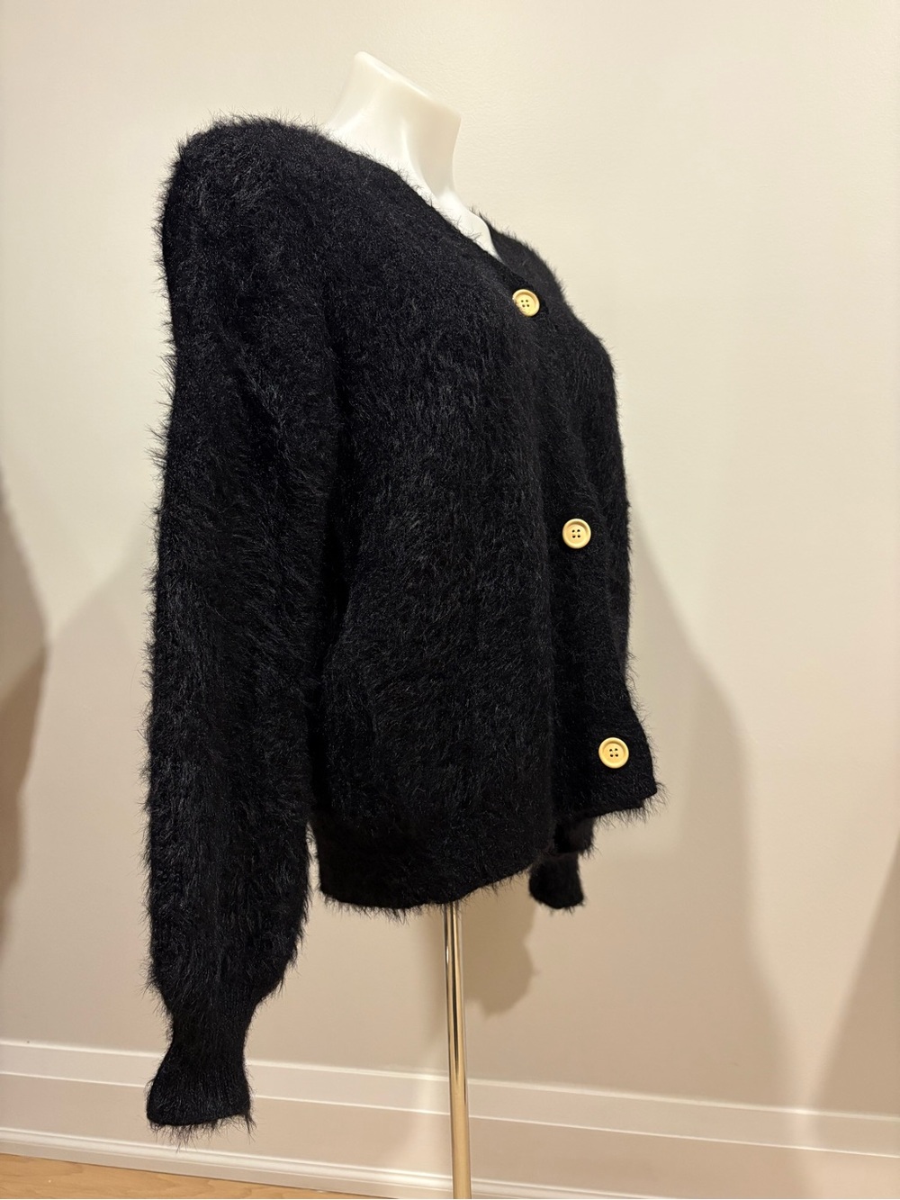 Fuzzy Black Button-Front Cardigan - Picture 2 of 4